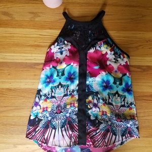 Nicole Floral Print Mixed Media Tank - XS